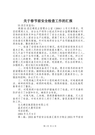 关于春节前安全检查工作的汇报