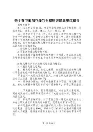 关于春节前烟花爆竹明察暗访隐患整改报告
