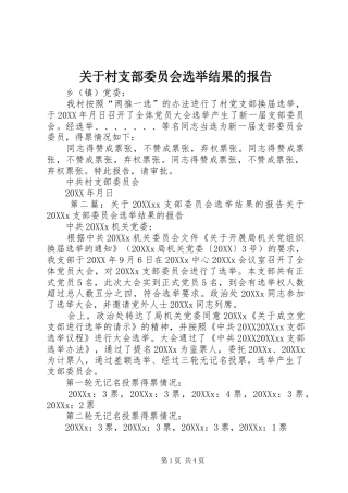 关于村支部委员会选举结果的报告