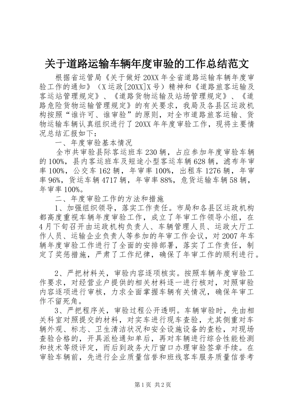 关于道路运输车辆年度审验的工作总结范文_第1页