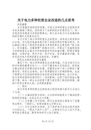 关于电力多种经营企业改造的几点思考