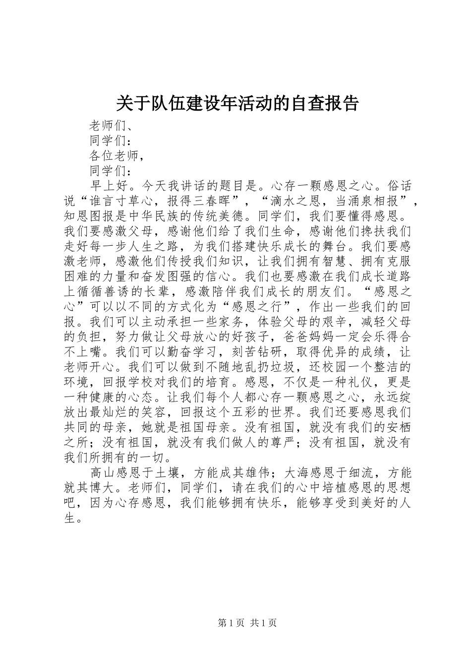 关于队伍建设年活动的自查报告_第1页