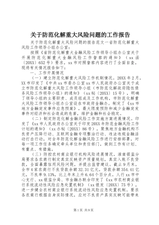 关于防范化解重大风险问题的工作报告