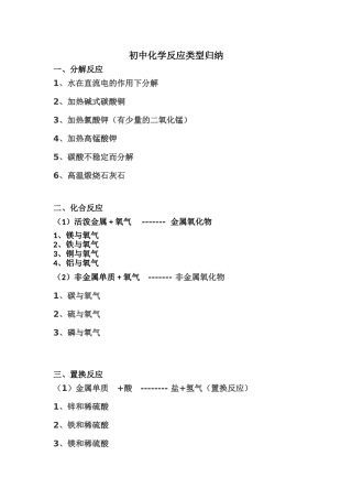 初中化学反应类型归纳