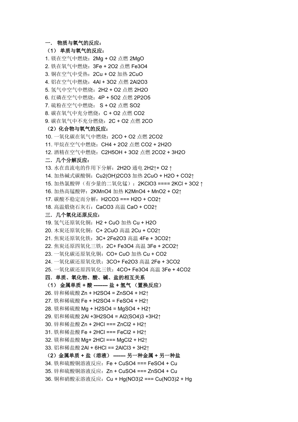 初中化学方程式+口诀_第1页