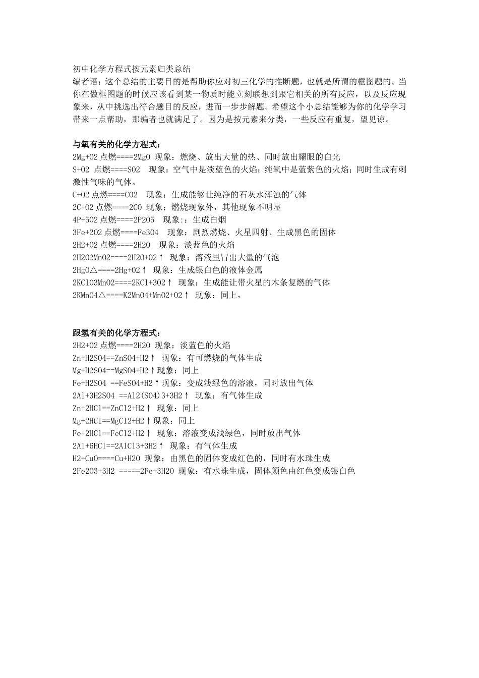 初中化学方程式按元素归类总结_第1页