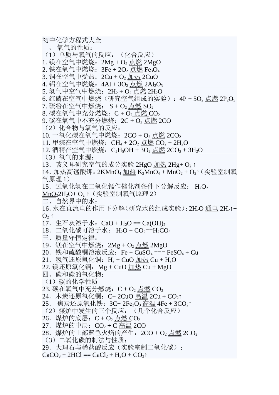 初中化学方程式大全_第1页