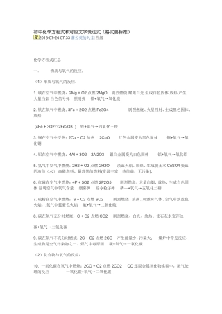初中化学方程式和对应文字表达式