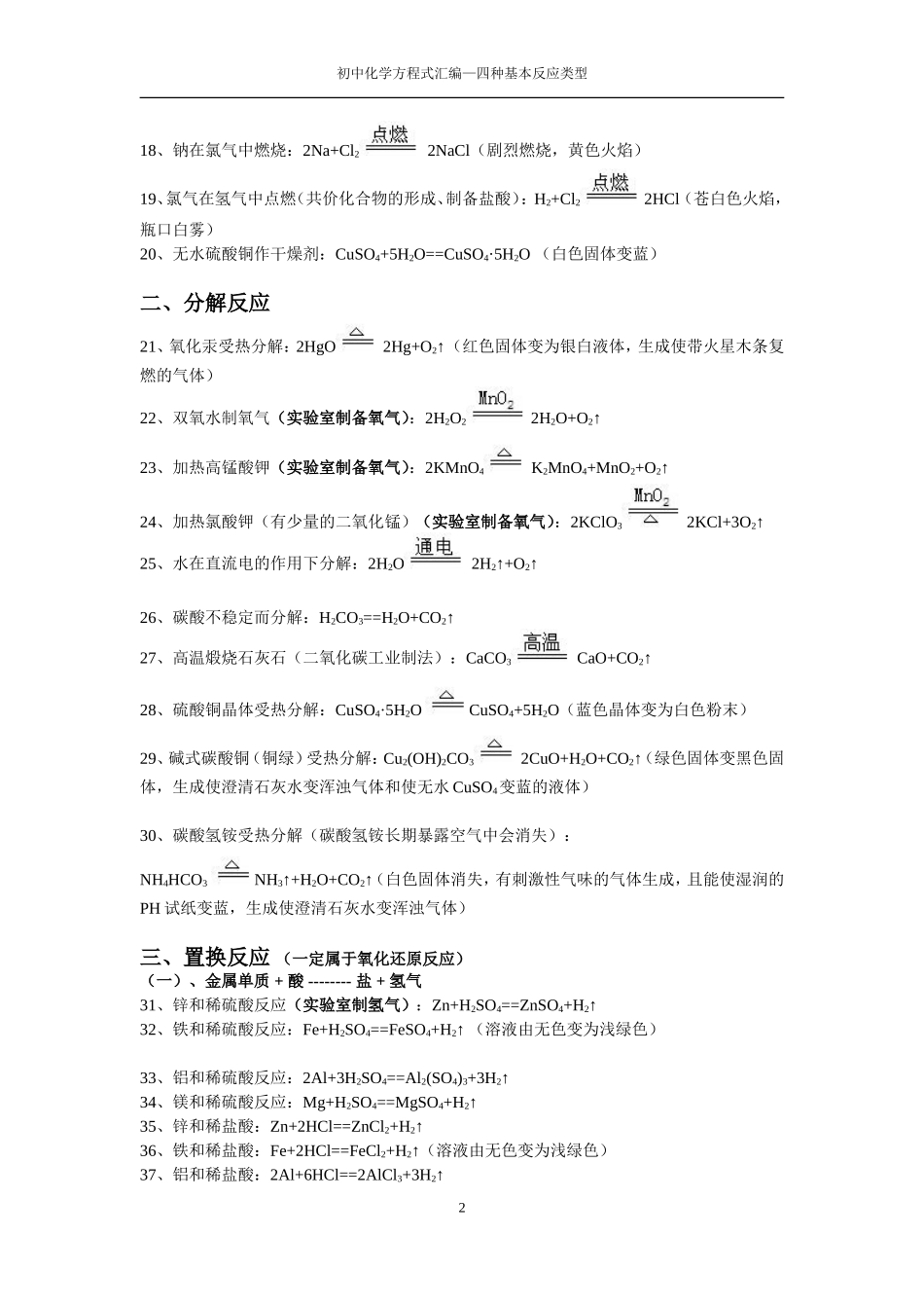 初中化学方程式汇总(四种基本反应类型)_第2页