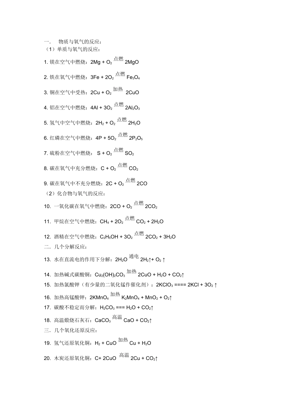 初中化学方程式总结_第1页