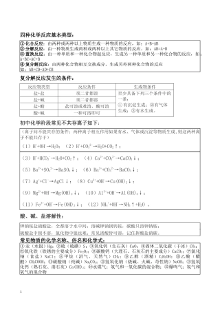 初中化学复分解知识和化学方程式超详细