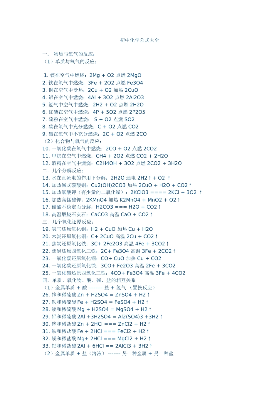 初中化学公式大全(绝对全)_第1页