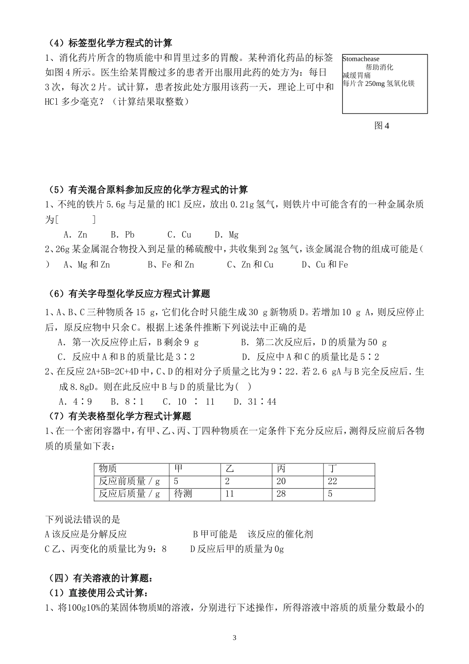 初中化学计算题专题复习汇总_第3页