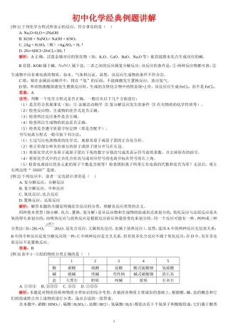 初中化学经典例题及其讲解