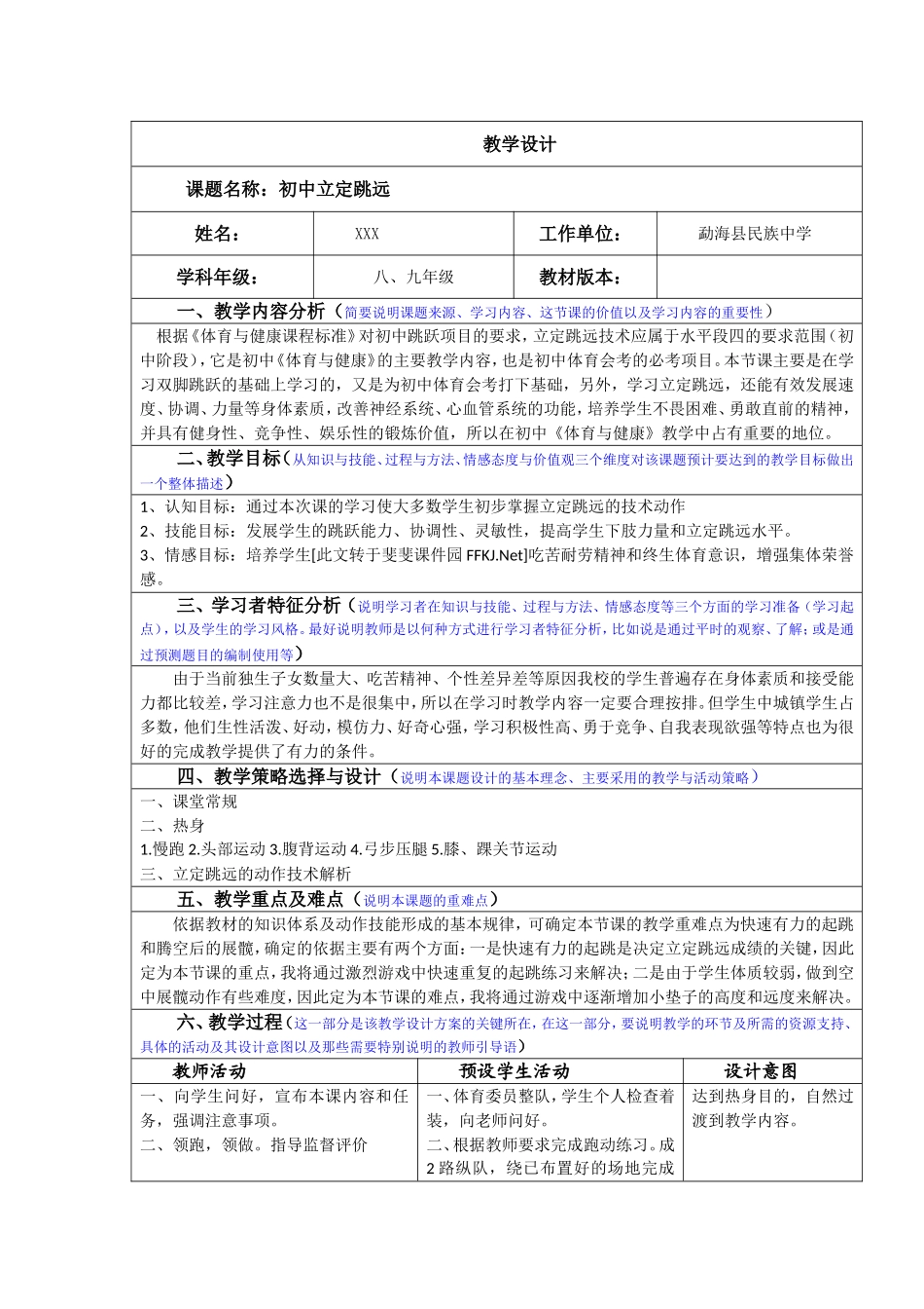 初中体育立定跳远带教学反思_第1页