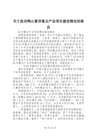 关于赴双鸭山督导重点产业项目建设情况的报告
