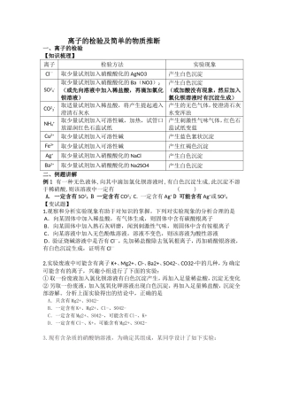 初中化学离子的检验及简单的物质推断