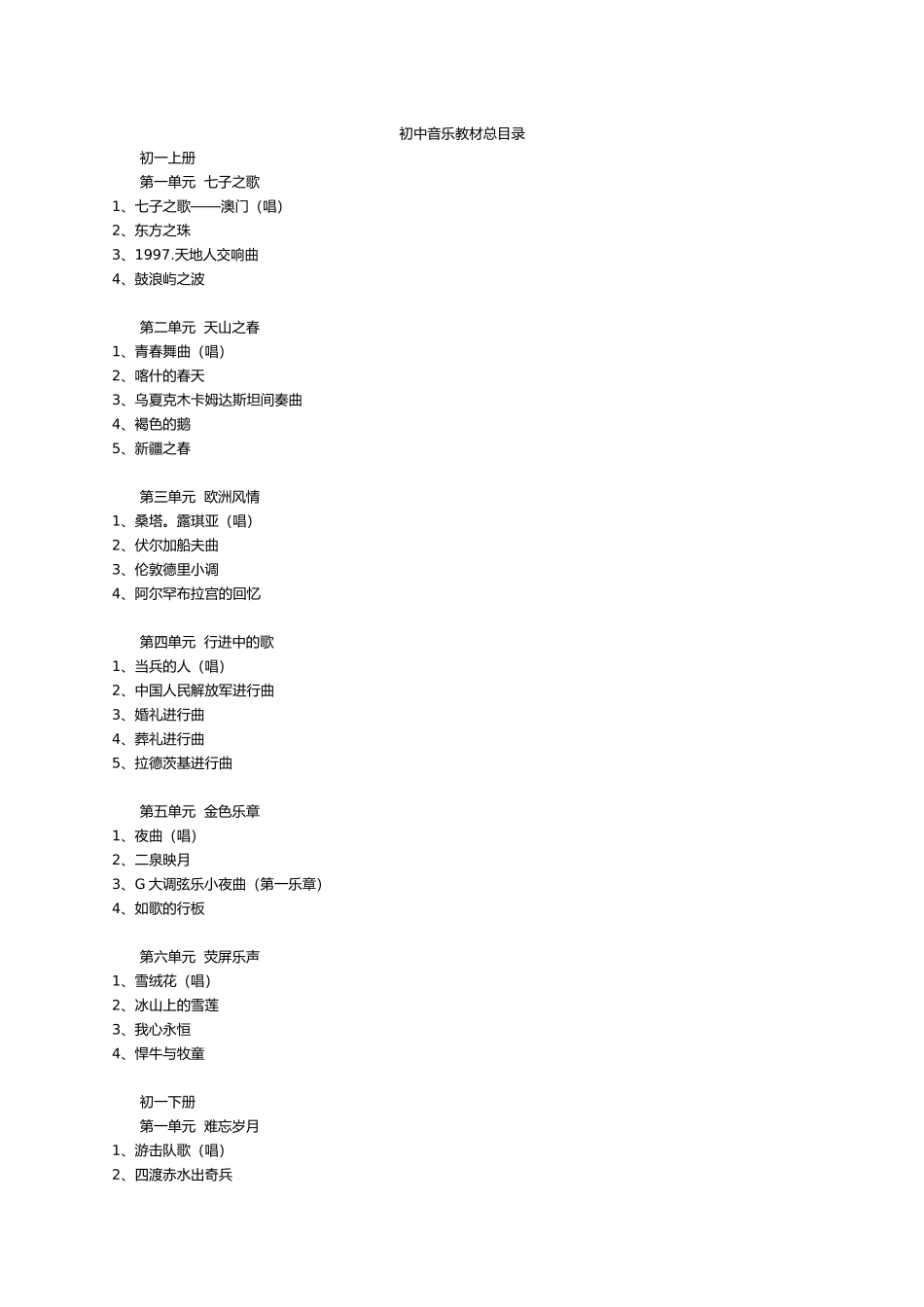 初中音乐教材总目录_第1页