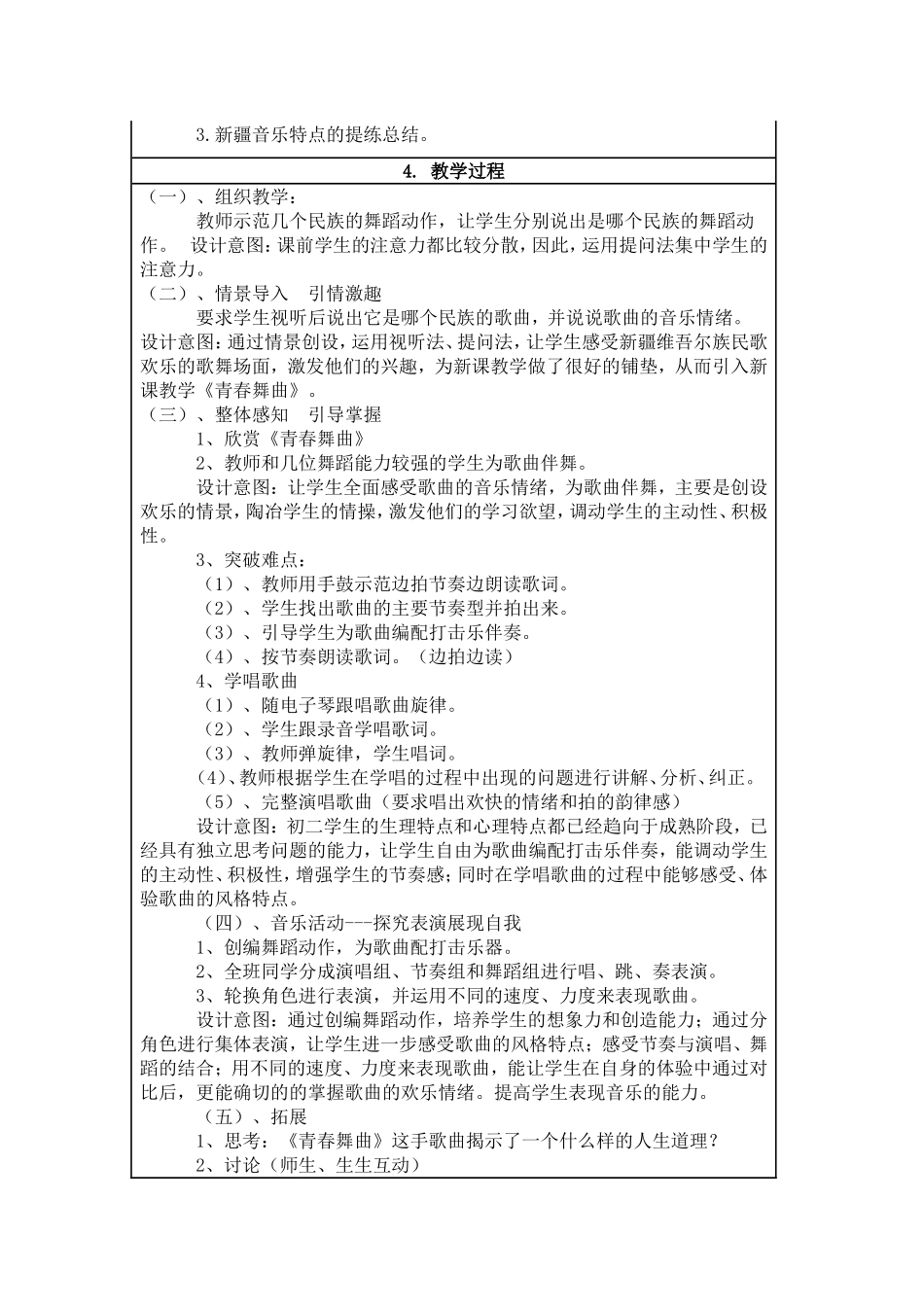 初中音乐教学设计《青春舞曲》_第2页