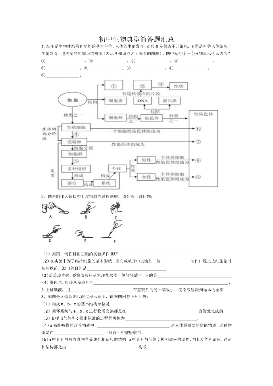 初中生物典型简答题汇总_第1页