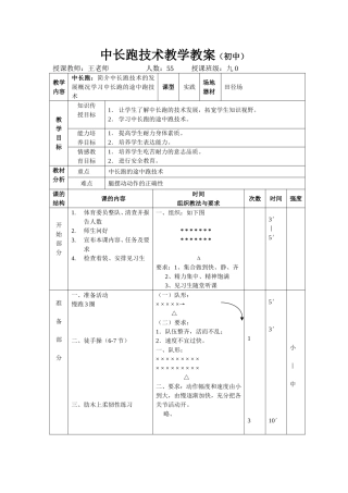 初中-体育与健康-中长跑技术教学教案