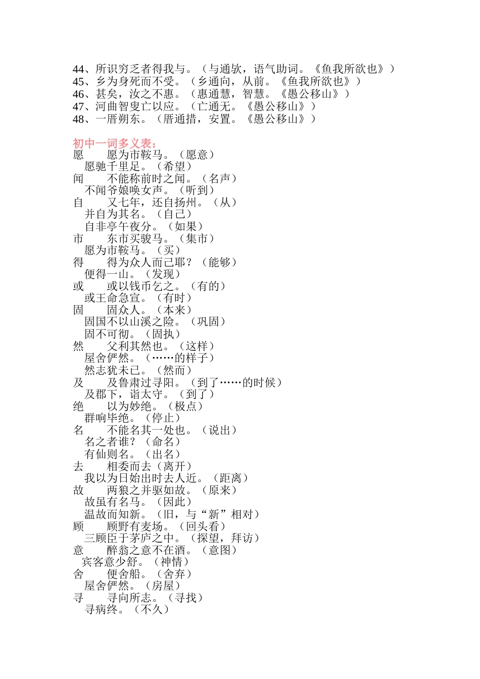 初中通假字、古今异义、一词多义表_第2页