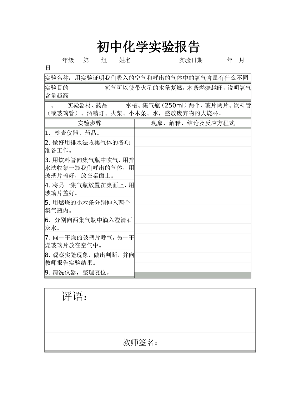 初中化学实验报告1_第2页