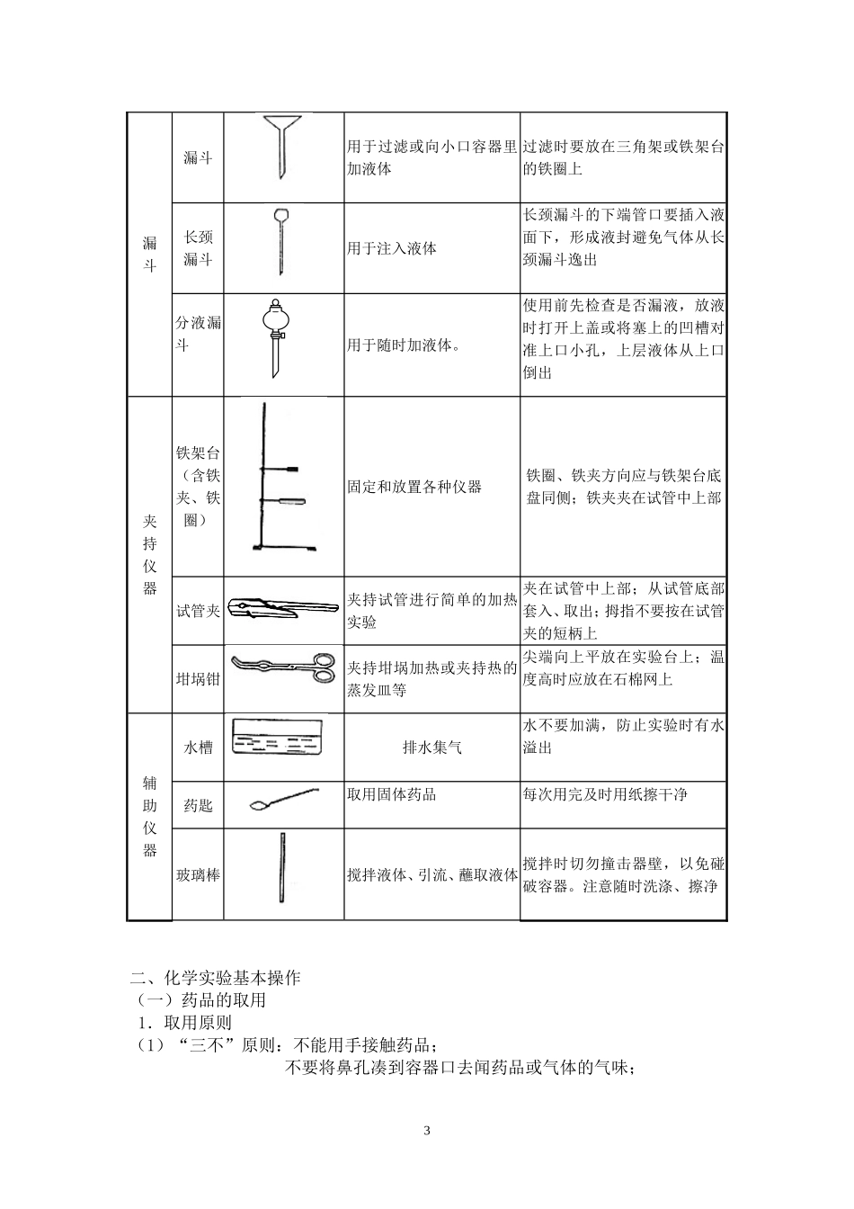 初中化学实验常用仪器和基本操作_第3页