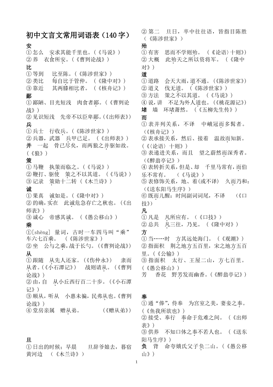 初中文言文常用词语汇编(140字)_第1页