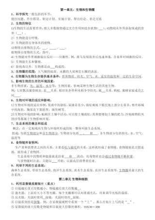 初中生物结业考试复习资料