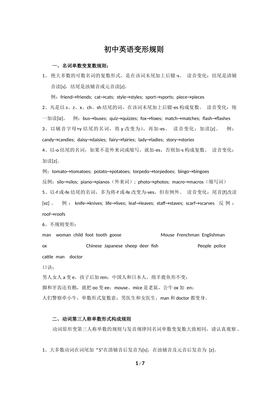 初中英语变形规则(最新版)_第1页