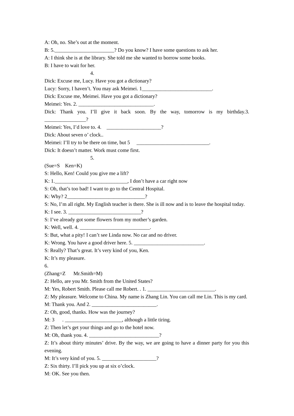 初中英语补全对话练习题一_第2页