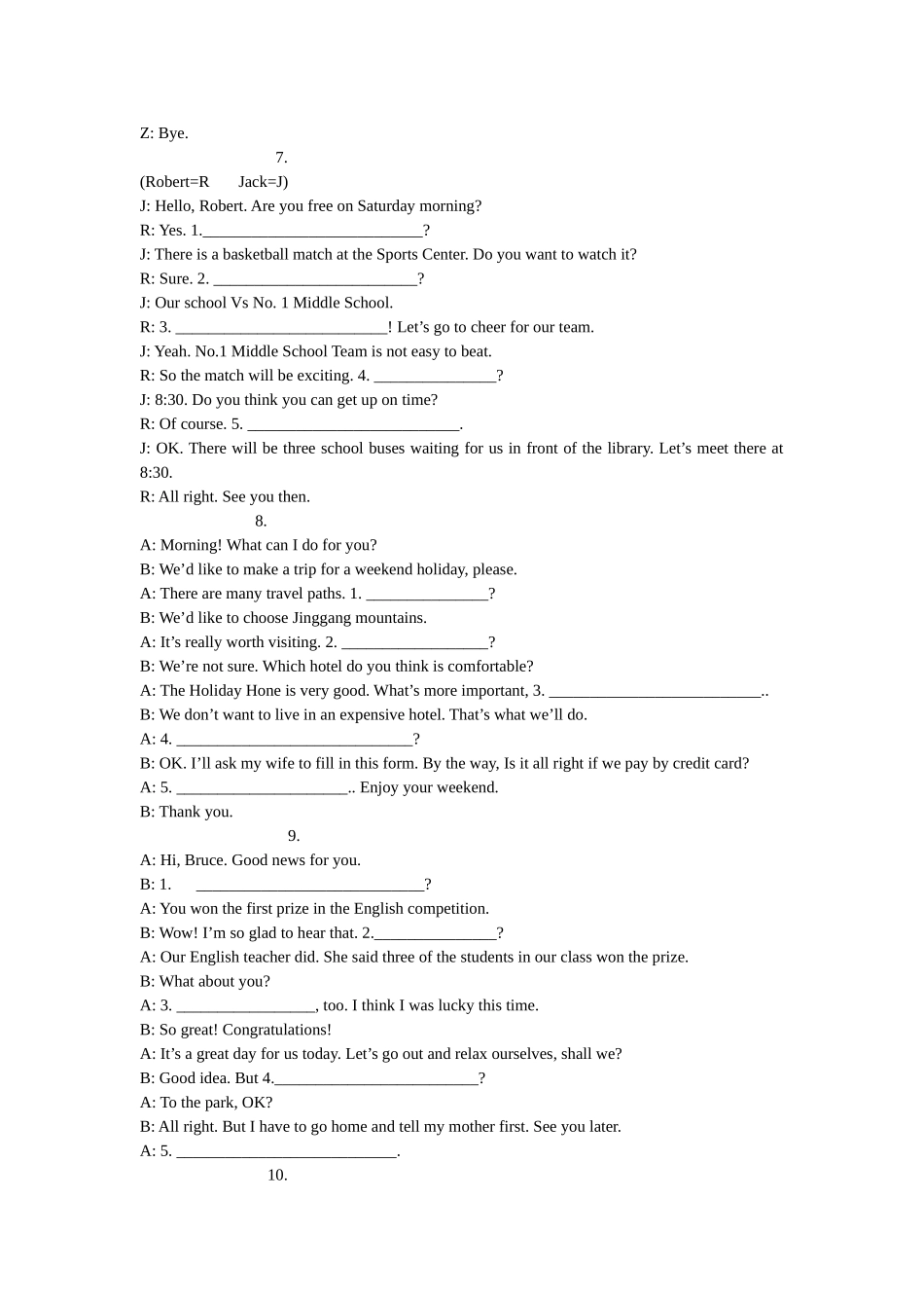 初中英语补全对话练习题一_第3页