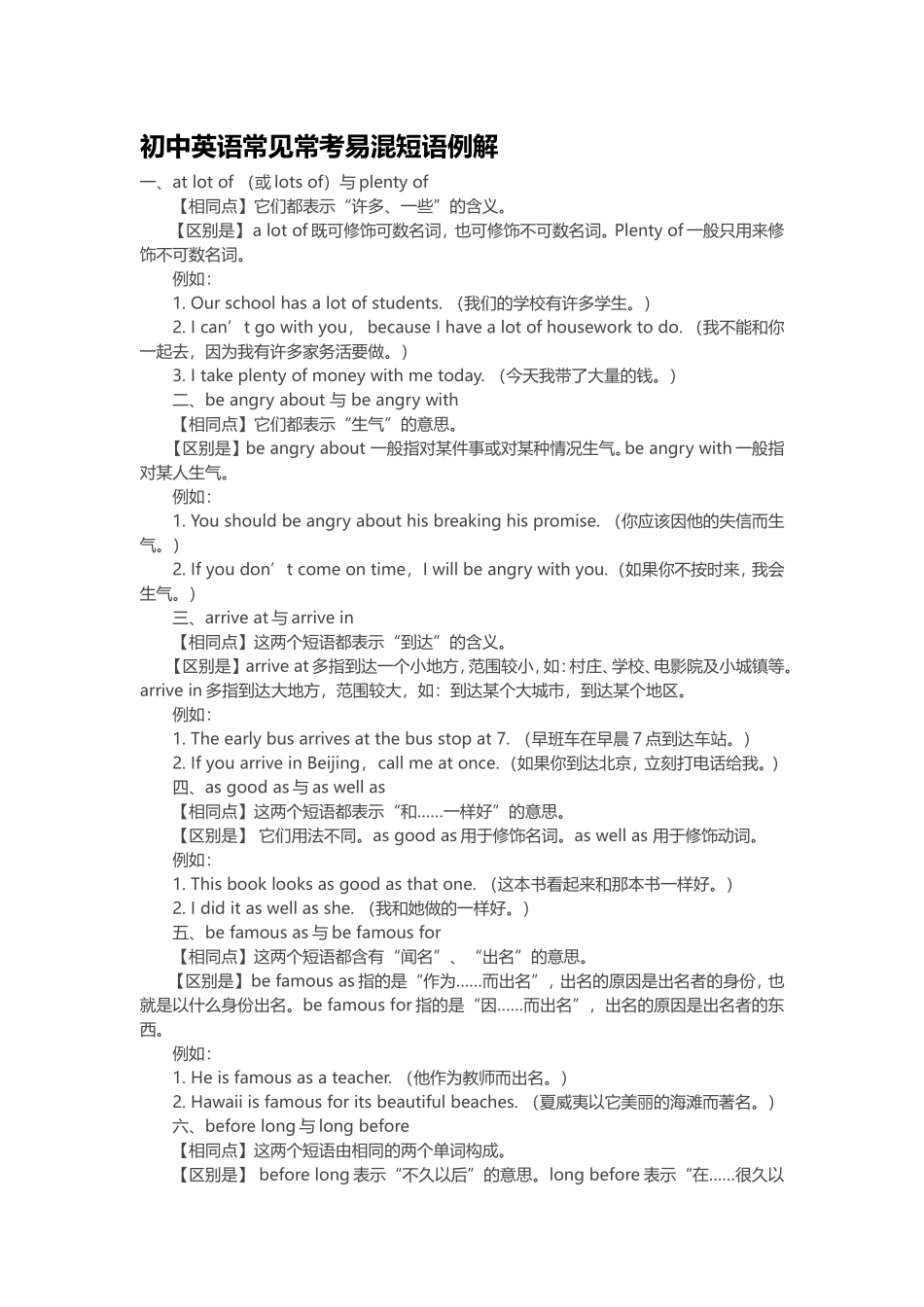 初中英语常见常考易混短语例解_第1页