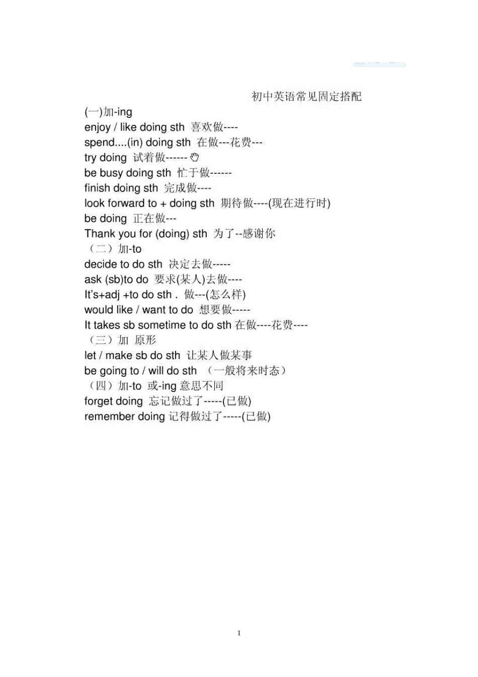 初中英语常用固定搭配大全_第1页