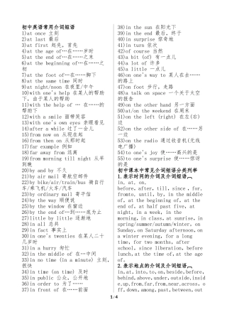 初中英语常用介词短语