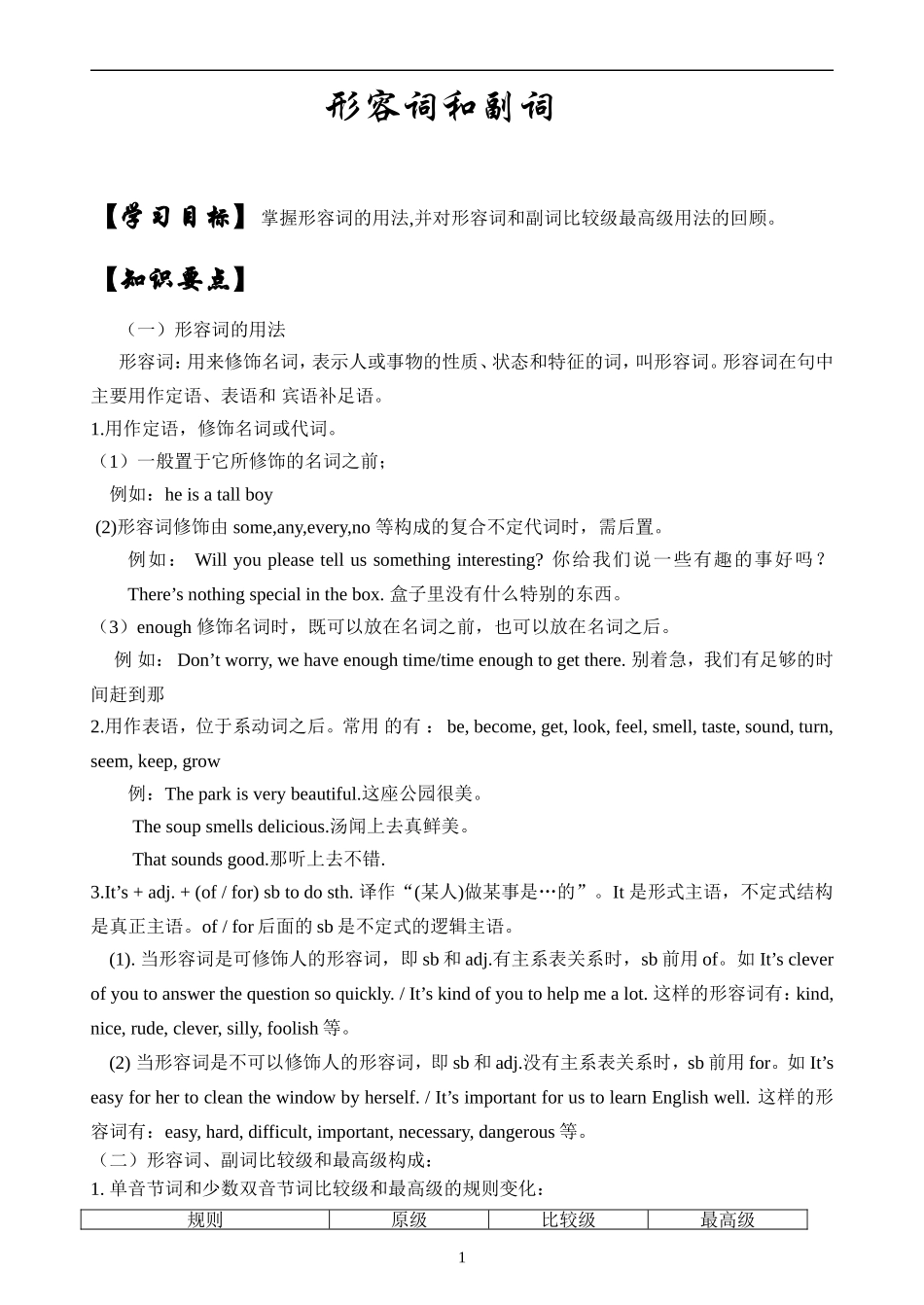 初中英语初一形容词副词_第1页