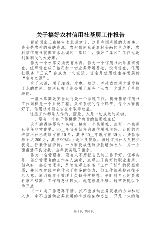 关于搞好农村信用社基层工作报告