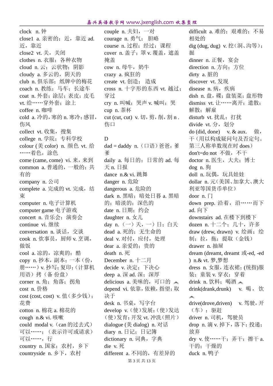 初中英语词汇表下载_第3页