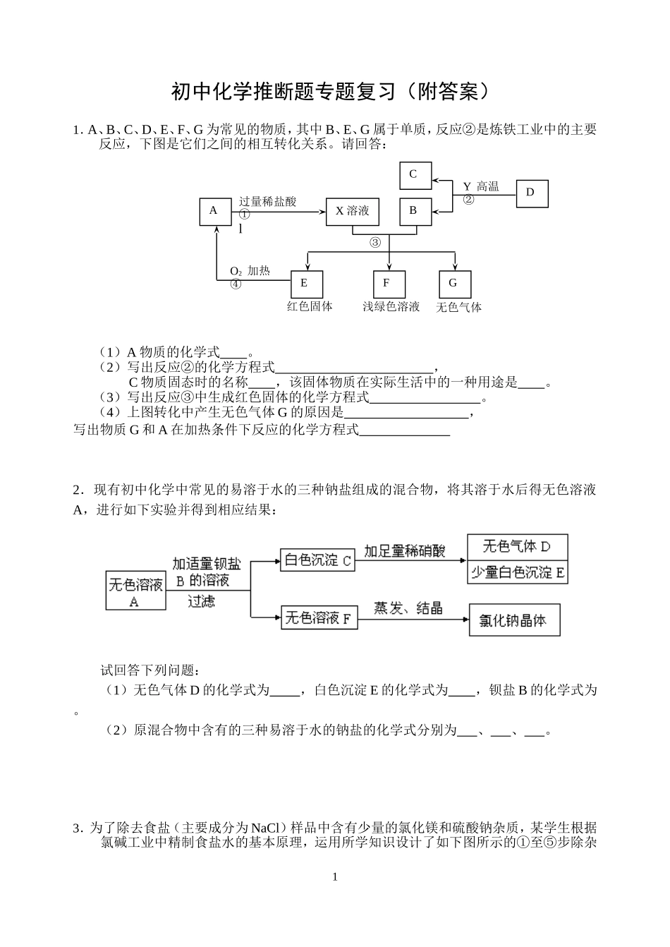 初中化学推断题经典例子大全有答案_第1页