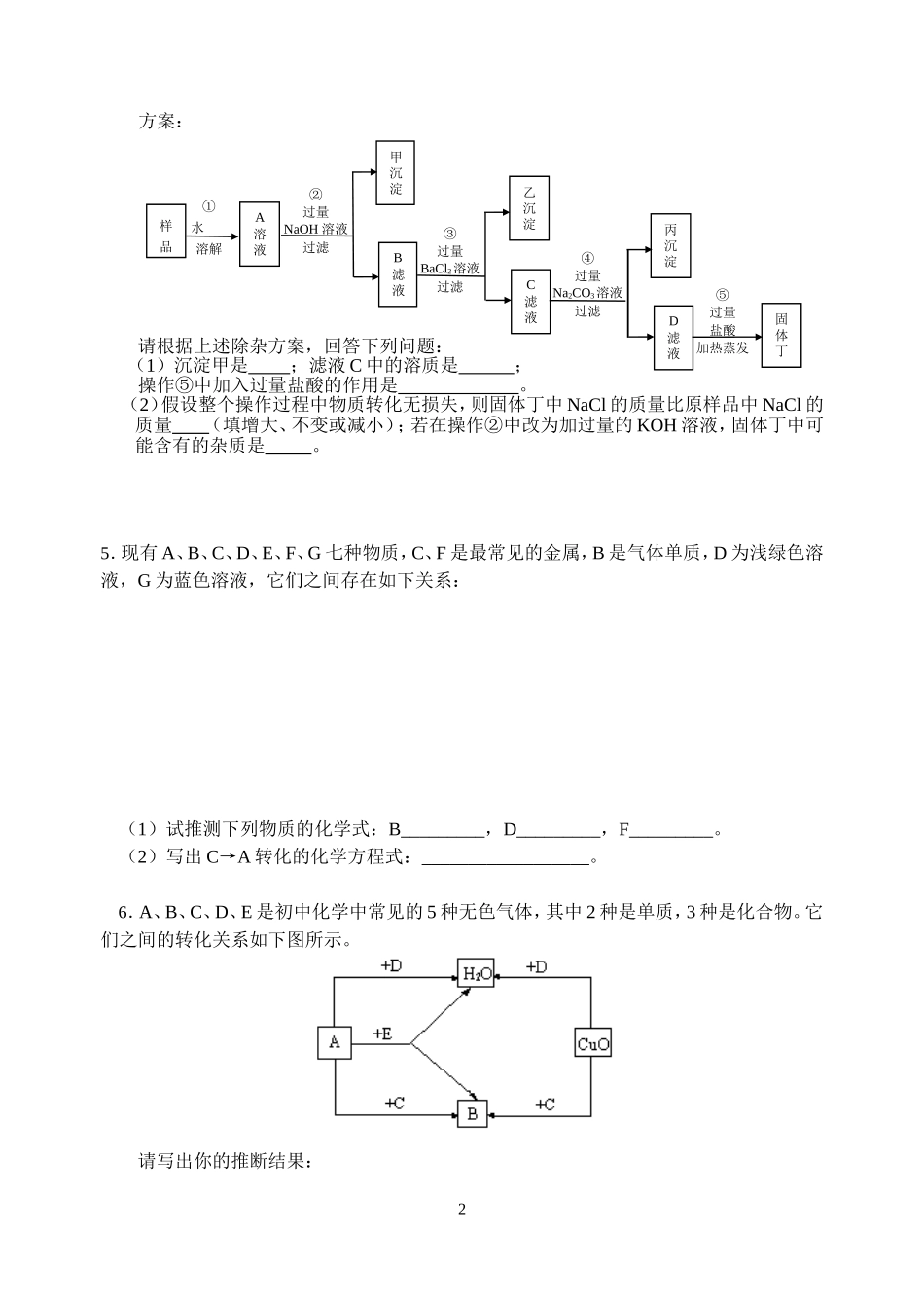 初中化学推断题经典例子大全有答案_第2页
