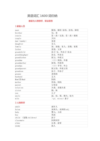 初中英语词汇分类归纳1600个