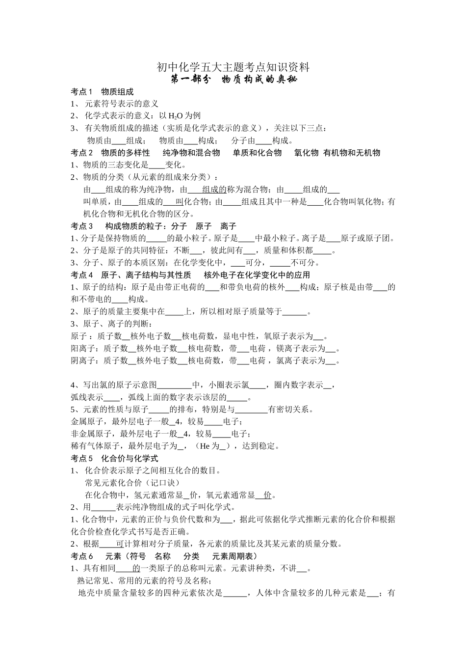 初中化学五大主题考点知识资料_第1页