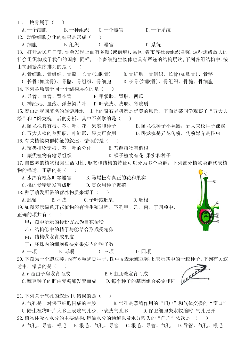 初中生物易错100题汇总_第2页