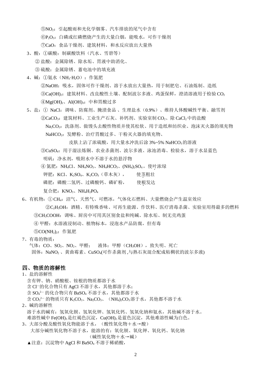 初中化学物质俗名、颜色、用途_第2页