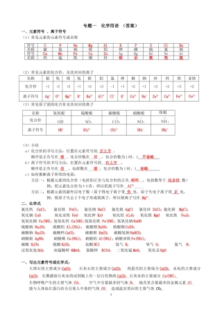 初中化学用语训练题(含答案)