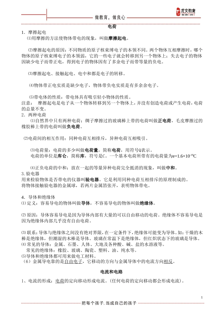 初中物理电荷-电路专题复习_第1页