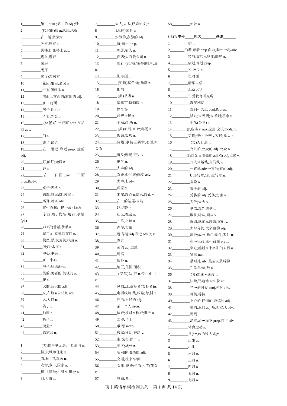 初中英语单词检测总表_第1页
