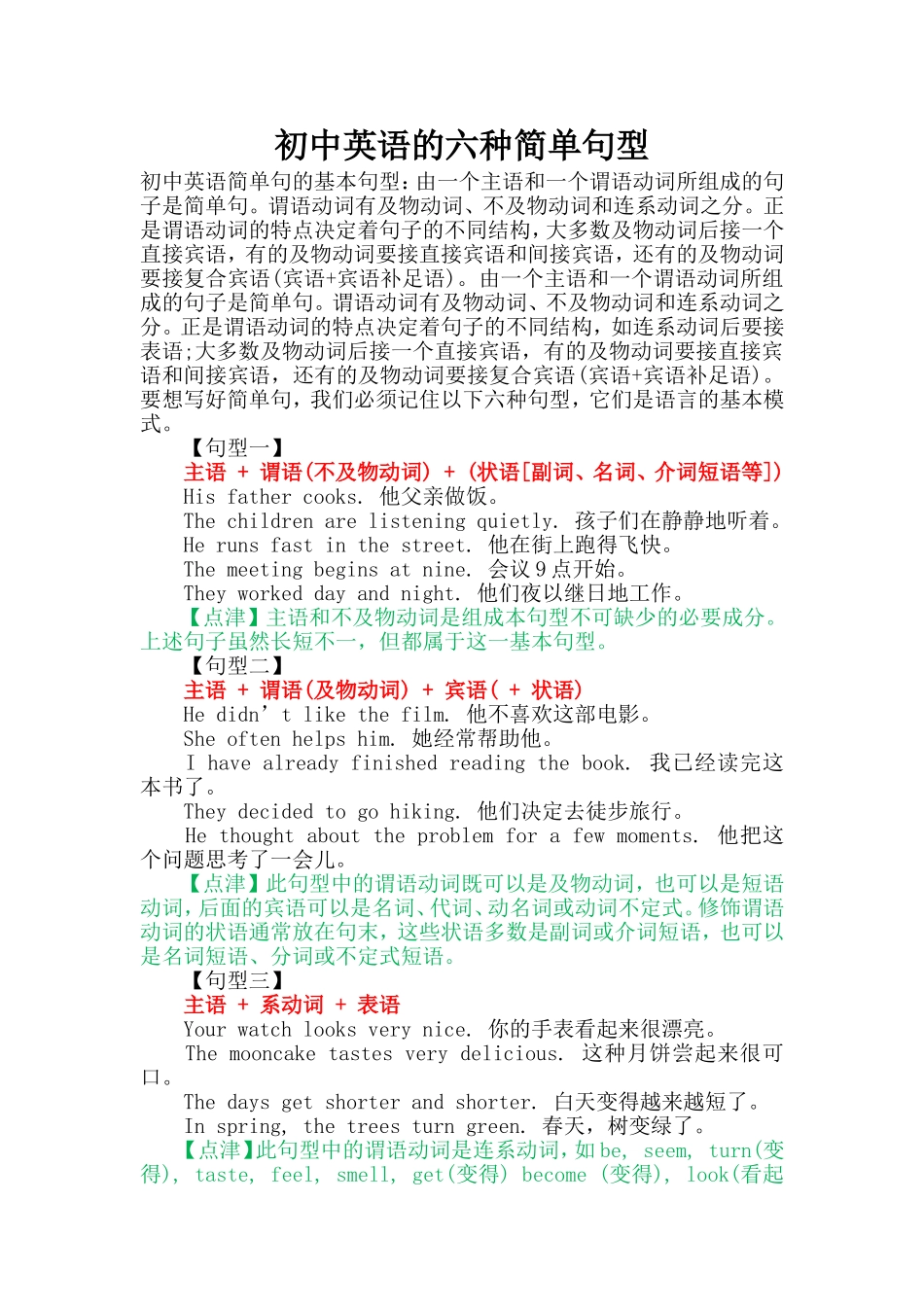 初中英语的六种简单句型_第1页
