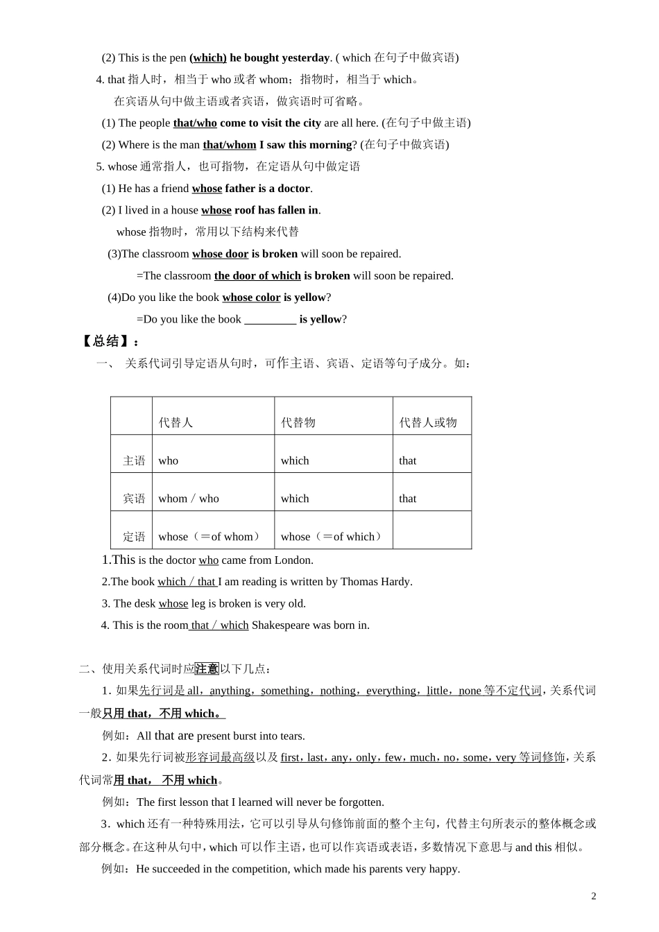 初中英语定语从句1关系代词引导定语从句讲解-练习及答案_第2页